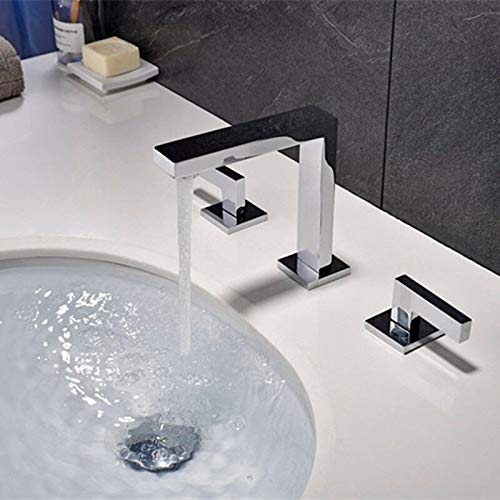 VDOQTLJT Brushed Gold Basin Faucet Deck Mounted Double Handle Brush Tap Mixer Hot and Cold showerroom Sink(Cromo)