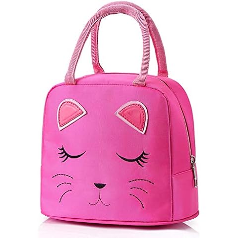 Primary School Bag Lunch Box Set Student Satchel Backpack Bookbag Cute Cat Embroidery Rucksack for Girls 2pcs  (Rose lunchbag, S) Cover