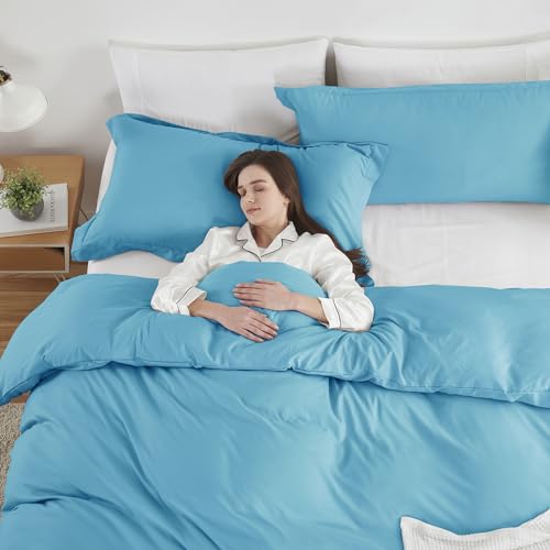 Image of Hearth & Harbor Bright Blue Duvet Cover Twin Size, 2 Piece Bedding Set | Soft Double Brushed Bedding Set, Button Closure, 1 Duvet Cover 68x90 Inches, 1 Pillow Sham
