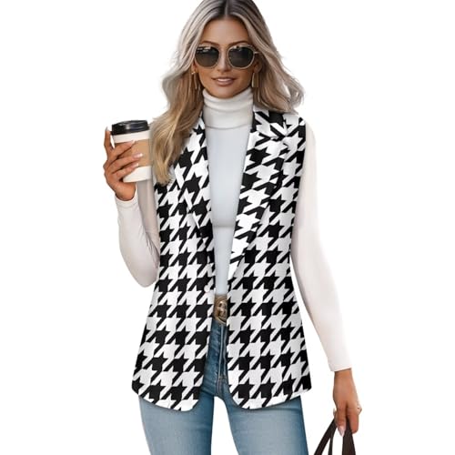 Women's Houndstooth Casual Blazer Lightweight Daily Work Wear Sports Jacket Classic Vintage Houndstooth Plaid Print