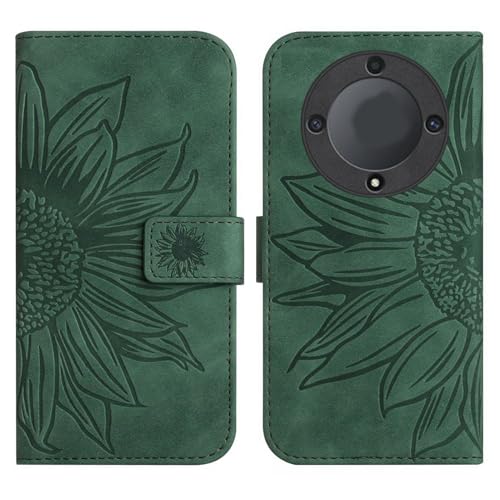 Rfvzubemok Compatible with Honor X9b 5G Cover,Compatible with Honor Magic6 Lite 5G Flip Kickstand Card Slots Magnetic Closure Phone Case Green