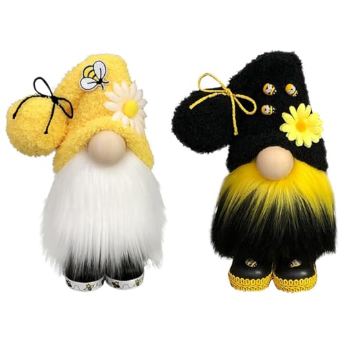 Nukinp Muñeca de gnomo de abejorro sin rostro, muñeco de peluche de elfo enano, decoración para el hogar, granja, escritorio, primavera, 2 unidades