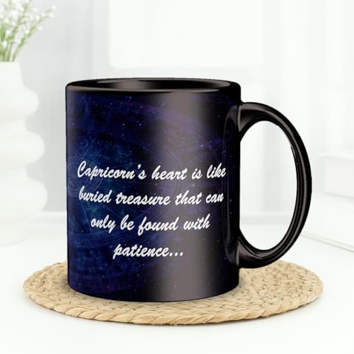 Image of Capricorn Zodiac Coffee Mug - Black Ceramic Astrology Horoscope Tea Cup with Inspirational Quotes - Birthday Gift for Capricorn Sign Friends, Family & Astrology Lovers