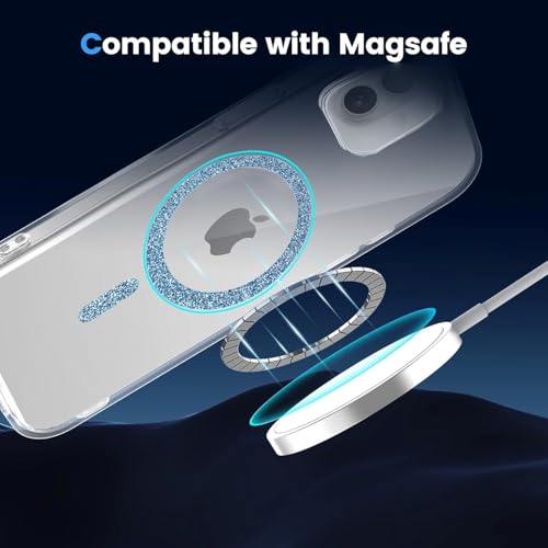 Image of AIBEX Back Cover Case Compatible with iPhone 16 Plus | Glitter Ring Cute Shiny Colorful Bling Case (Compatible with Magsafe) | Transparent PC+TPU Glossy Shiny Cover for Girls & Women - Blue
