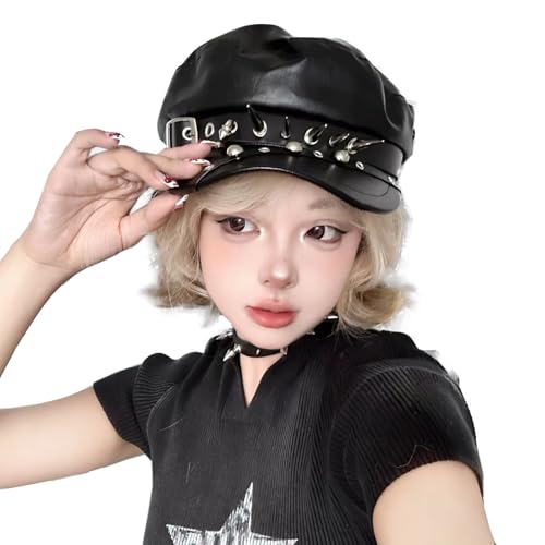 Gorra femenina estilo marinero con remaches en cuero miniatura 2