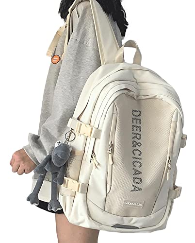 [HeiDiga] レディース 通学 リュックサック 韓国 大容量 高校生 女子 人気 軽量 可愛い タウンリュック バックパック アウトドア スクール 女性 シンプル 通勤 旅行 防水 おしゃれ 黑 White