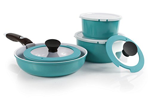 Neoflam Midas PLUS 9-piece Ceramic Nonstick Cookware Set with Detachable Handle, Emerald Green