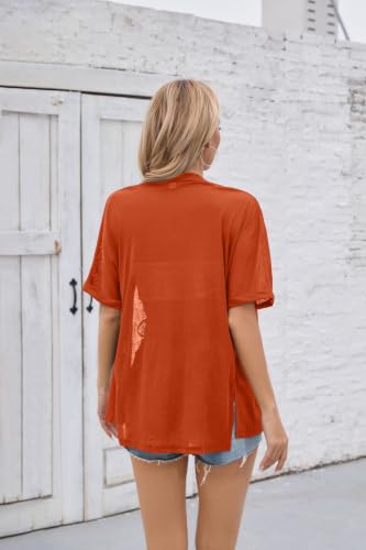 Image of Iandroiy Women's Lightweight Open Front Cardigans Casual Short Sleeve Blouse Tops