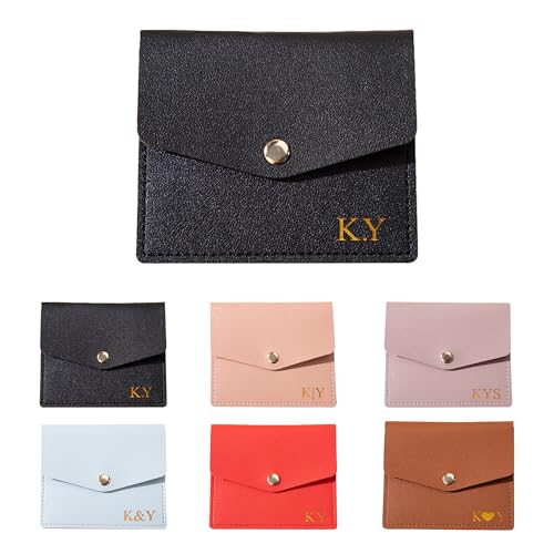 Personalized Credit Card Holder with Gold Initial Name, Customized 5-layers Card Protector Wallets for Men&Women, High-grade PU Leather Envelope Snap Wallet, Portable Front Pocket Wallet