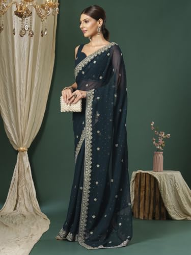 Image of SAREE MALL Women's Georgette Embroidered Saree With Unstitched Blouse (JAYSHREE5001 JS Parent)