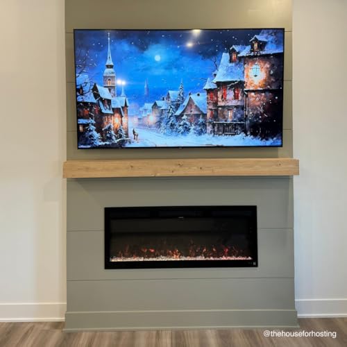 Image of Touchstone Floating Fireplace Mantel Shelf - Solid Wood Wall-Mounted Mantel - Rustic Farmhouse Style 72 Inch - Unfinished
