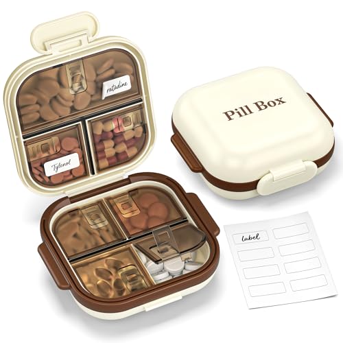 Kimsky Tablettenbox 7 Tage Medikamentenbox 7 Tage 7 Fächern Pillendose Klein für Unterwegs Lichtdichte Pillendose 7 Tage Morgens Abends für Medikamente Fischöl Vitamine usw - Cremefarben
