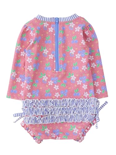 Image of RuffleButts Baby Girls UPF 50+ Sun Protection Floral Printed Long Sleeve One Piece Rash Guard Swimsuit with Zipper