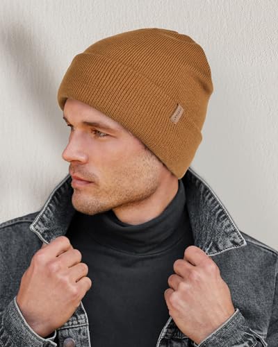 Image of FURTALK Mens Beanie Fleece Lined Winter Hats Double Layered Stylish Knited Cuffed Plain Hat