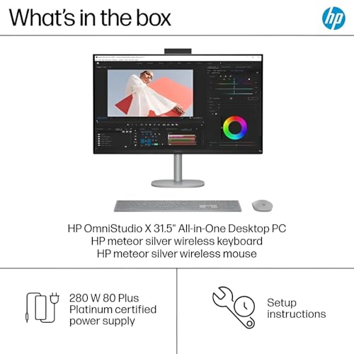 Image of HP. OmniStudio X Copilot+ PC - 31.5 inch 4K UHD All-in-One Desktop - Intel Core Ultra 7 258V up to 4.8 GHz, 32GB DDR5 RAM, 4TB NVMe SSD, Intel Arc Graphics 140V, Wireless Keyboard & Mouse, Windows 11 Pro