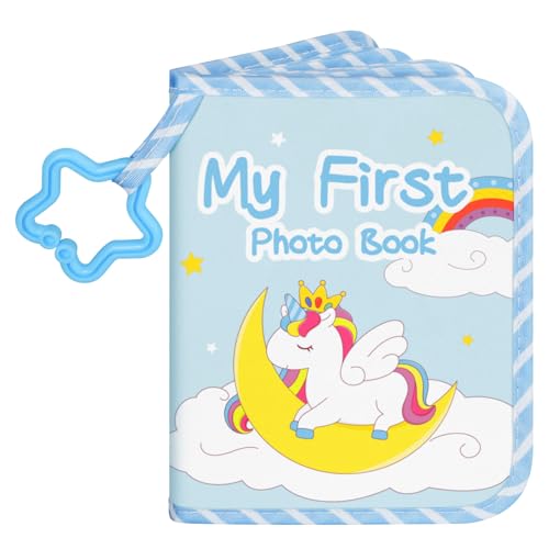 Image of Lanpn Baby Photo Album Holds 17 4x6 Pictures, My First Soft Cloth Family Photo Book with Name Card & Name Tag Sticker, Fabric Kid Memory Keepsake Gift for Baby Shower Newborn Toddler Boy (Unicorn)
