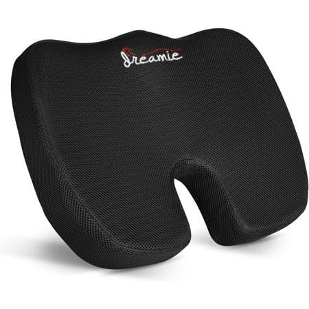 Dreamie Orthopedic Memory Foam Seat Cushion Black.Chiropractor Recommended Orthopedic Cushion - Perfect for Home, Car, Plane, Office Chair, and Wheelchair Use. (Black)