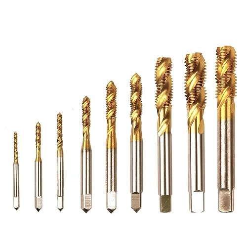 Bestgle 9 Pcs Brocas para Metal, Brocas para Rosca HSS Macho de Roscar Grifo con Revestimiento de Titanio Tornillos de Taladro M2 a M12 y Macho para Taladrar Roscado Avellanado