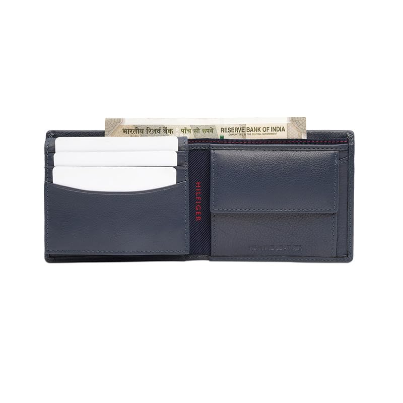 Image of Tommy Hilfiger Men's Leather Wallet Glasgow - Navy | Pebbled Texture | Multicard & Coin Utility | Stylish Purse for Men