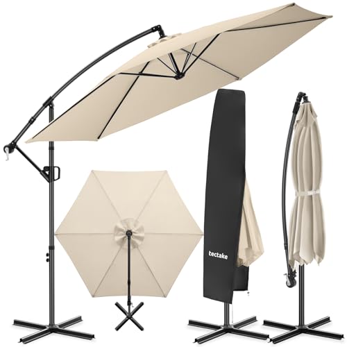 tectake® Sombrilla Terraza Exterior con Manivela Inclinación Regulable, Parasol Terraza Exterior con Doble Techo y Funda Protectora, Sombrillas Jardin Grandes, Muebles Jardin - 3 x 3 m Beige