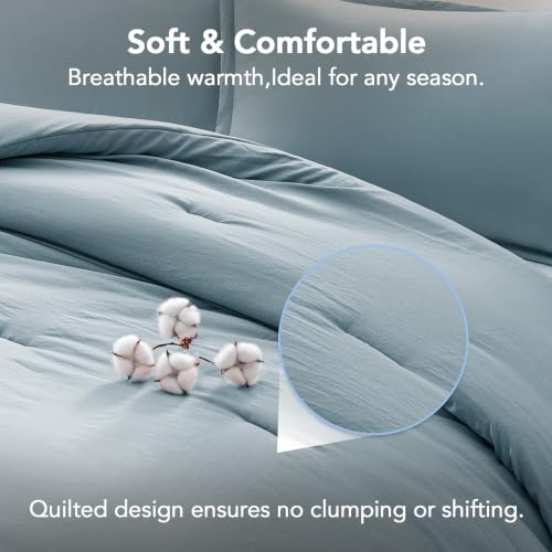 Image of Quataly California King Comforter Set Prewashed Lightweight Quilted Bedding | 3PCS Mist Blue Breathable Down Alternative Bedding Set with 1 Solid Comforter (104 inchx96 inch) and 2 Soft Pillowcases