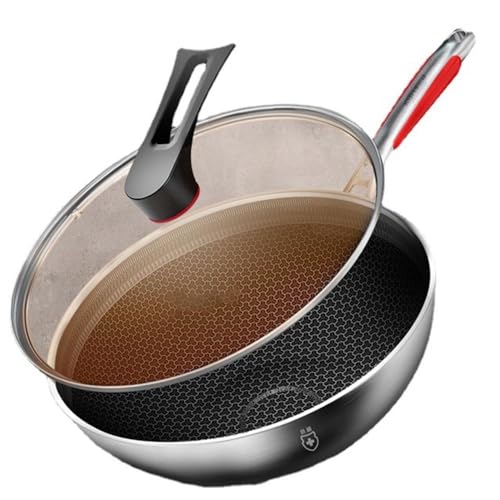 Wok de acero inoxidable con tapa de vidrio 12.6in miniatura 1
