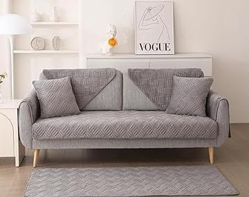 Image of HOMETHREADS Innovative Premium Velvet Sofa Cover Mat with PVC Backing for Non-Slip Comfort (L Grey, 2Pc Armrest Mat | 50x70cm)