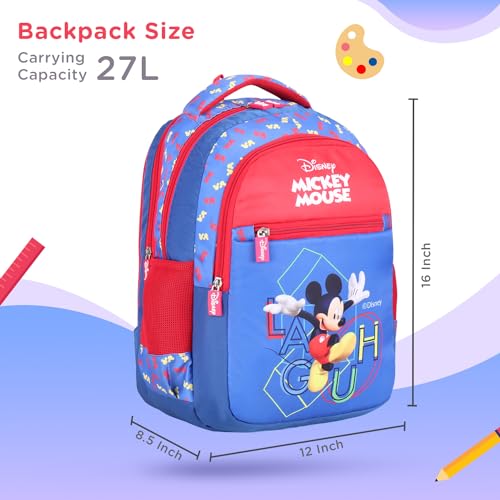 Image of Play Nation Premium Mickey Mouse School Backpack for Kids|Printed School Bags for Boys /Girls|Tuition Bags for Kids|Waterproof Multi-Pocket Shoulder Backpacks|Birthday Gift| 16 Inches-Red & Blue