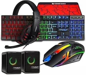 TF850 5-in-1 Gaming Combo RGB Gaming Keyboard Mouse Headset Speaker Mouse Pad – Complete PC Accessories Set for Gamers