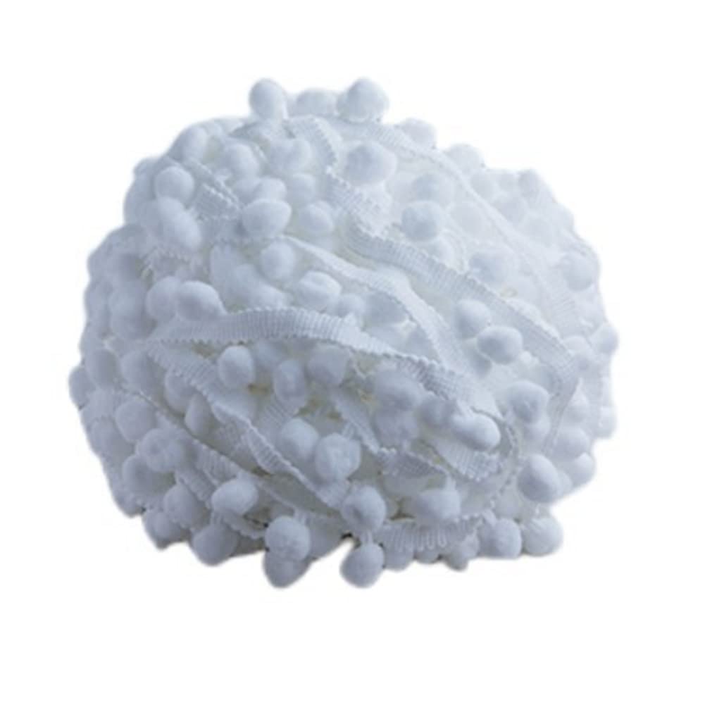 SHTGOI 5 Yards Pompom Trimming Bobble Fringe Band Fringe Pompom Ribbon Pompom Fringe Trim Pom Poms Tassel Border Decorative Border for Clothing Curtain Decoration White