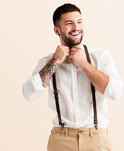 Jj Suspenders Genuine Leather Suspenders For Men With Elastic Strap & Dual Clips (Coffee Brown) #TOP2