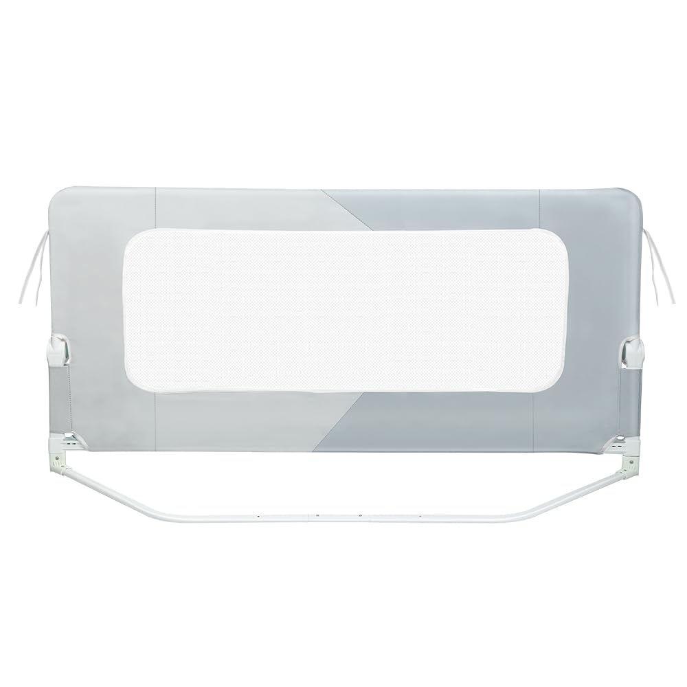 HUOLE Barriera per letto per tutti i piccoli, pieghevole e portatile, telaio in metallo anti-caduta regolabile in altezza, telaio in metallo robusto, 180 x 73 x 86 cm - Doppio pezzo Grigio