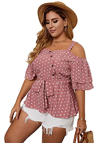 Floerns Women's Plus Size Casual Cold Shoulder Short Sleeve Peplum Blouse Tops Dusty Pink 2Xl #TOP2