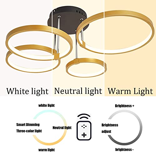 Plafonnier LED 72W design or moderne dimmable avec télécommande - 5