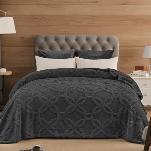 PHF Soft Sherpa Fleece Blanket Queen Size for Bed, 510GSM Fleece Lightweight Yet Warm Blanket, No Shed No Pilling, 90
