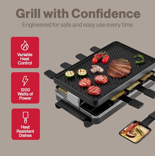 Image of Swissmar Classic 8-Person Raclette Party Grill - Indoor Electric Grill & Griller with Reversible Cast Iron Grill Plate /Crepe Top - Anthracite Black