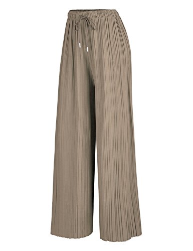 MBJ WB1484 Womens Pleated Wide Leg Palazzo Pants with Drawstring Plus Khaki