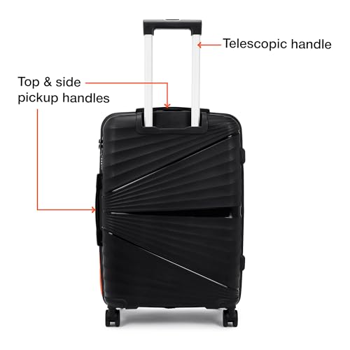 Image of Nasher Miles Golden Gate Hard-Sided Polypropylene Check-in Luggage 24 inch | 65cm | 8 Wheels Medium Trolley Bag for Travel | Suitcase (Black & Orange)
