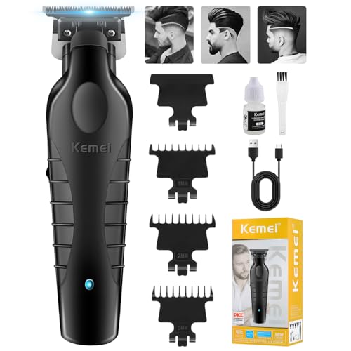 KEMEI 2299 Trimmer Professionelle Schnurlose Haarschneidemaschine für Männer Elektrisch Herren Barttrimmer 7500 U/min DLC Zero Gap T-Klinge Haartrimmer mit 3 Führungskamm