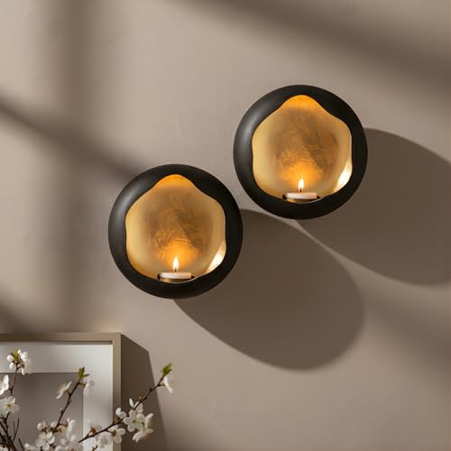 Catálogo para Comprar On-line Candelabros de pared de esta semana. 41 NativeSkins Solara - Juego de 2 candelabros de pared de metal, juego de 2 candelabros decorativos hechos a mano para sala de estar, soporte de té dorado