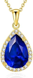 VONSSY Classic Oval Pendant Gemstone Necklace | Crystal Ruby Waterdrop Birthstone Teardrop Emerald Sapphire Necklace | 18K Platinum Plated Chain | Meaningful Silver Jewelry Gift for Mother Wife