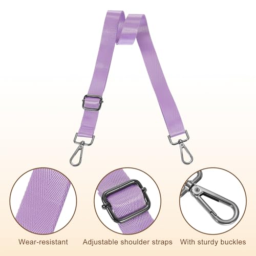 Image of uxcell Wide Shoulder Strap, 2.5cm Adjustable Purse Strap Replacement Crossbody Strap for Shoulder Bag Handbag, Light Purple, Black Pull Core Buckle