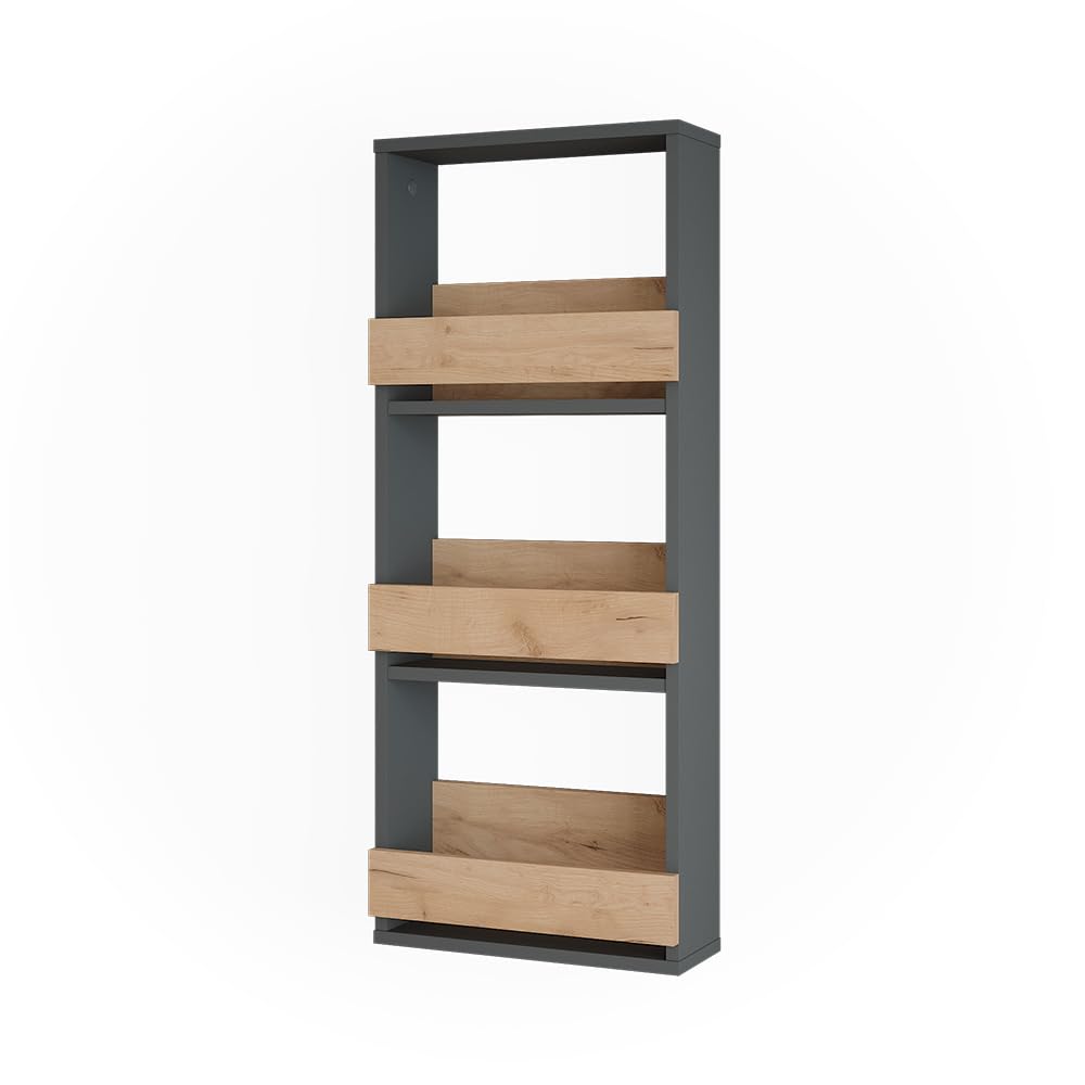 Vicco Scaffale a muro Repose, Rovere dorato/antracite, 40 x 98 cm | per montaggio a parete con supporti per fino a 8 bicchieri da vino