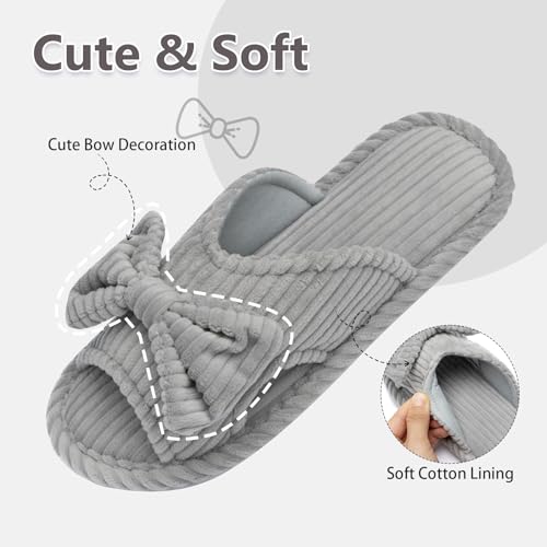 Image of GOEWY Cute Slippers for Women Indoor and Outdoor Cozy Soft Bow Open Toe Womens Slippers with Memory Foam Anti-Skid Sole Slides Spa Birthday Gifts for Women Mom Her Ladies Bridesmaid