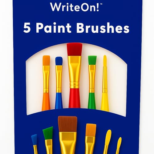 Kids Paint Brushes Set - 5 Assorted Sizes - Colourful Painting Brushes for Children & Adults - Plastic Handles & Soft Bristles - Ideal for Arts & Crafts Acrylic Watercolour Poster Paint & More