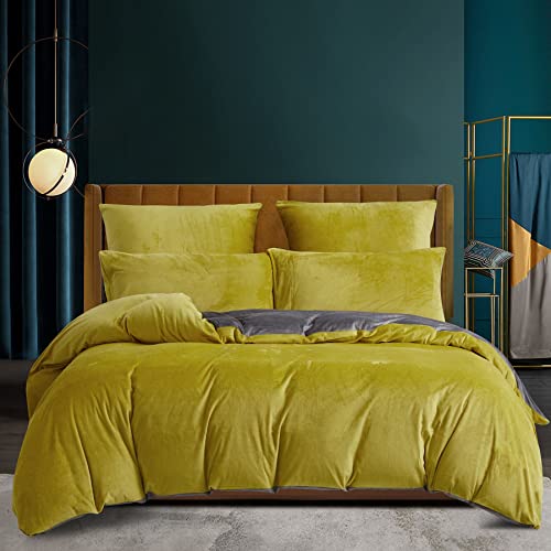 Warm Fleece Bettwäsche 135x200 Winter Gelb Grau Cashmere Touch Plüsch...