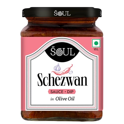 Image of ADF Soul Schezwan Chilli Sauce + Dip Made in 100% Olive Oil | Spicy Indo-Chinese Sauce + Dip with Red Chillies & Garlic | Bold & Fiery Taste | Perfect for Momos & Fried Snacks | 265 g.