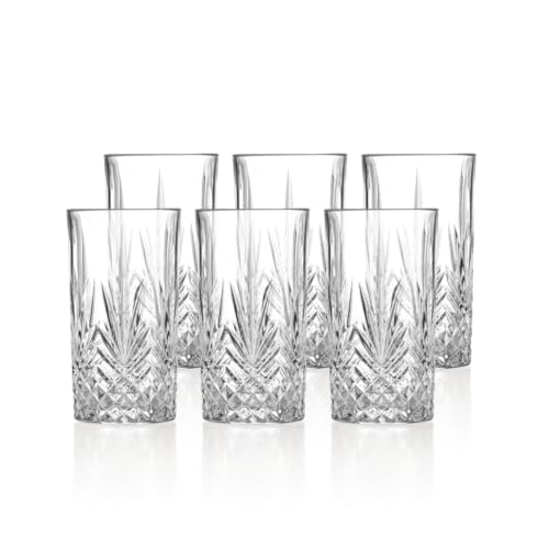 klink LONDON Mayfair Crystal Glass Highballs Set of 6 Lead-Free Crystal Long Drink Glasses 410ml Vintage Cut Cocktail & Gin Glasses Dishwasher Safe