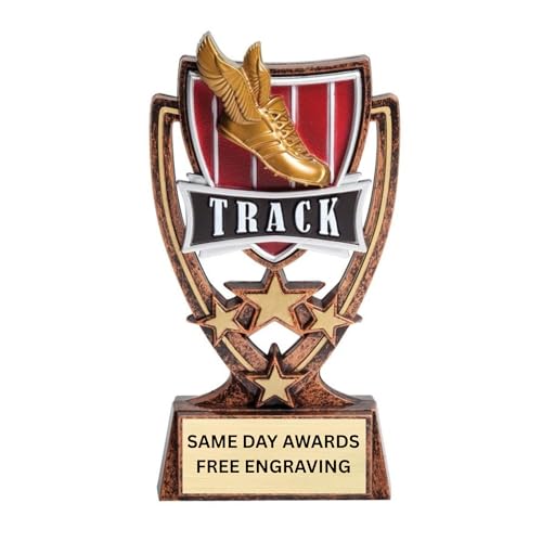 Same Day Awards 4 Star Track and Field Trophy - Custom Engraved 6" Unisex Award Fun Sports Recognition Prize for Runners Teams Coaches Youth Leagues Meets and Track Events