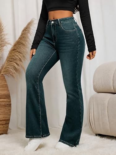 Image of Ben Martin Women's High Waist Jeans || Flared Bell Bottom Bootcut Pants || Wide Leg Stretch Denim - Perfect for Travel, Party & Everyday Use - Sizes 26-40 (2)